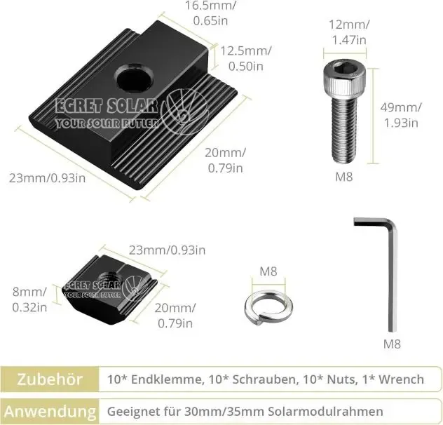 Black Adjustable Solid Mid Clamp Solar